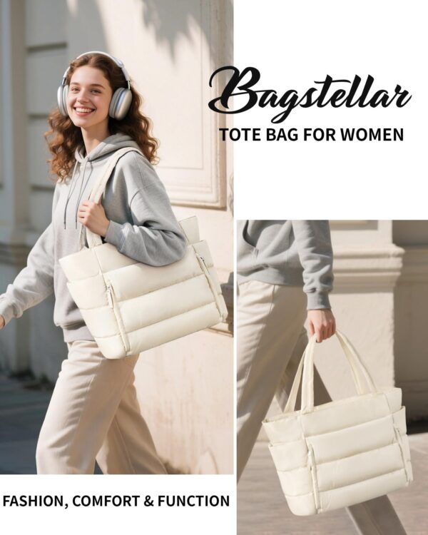Bagstellar Women Puffer Tote Bag Lightweight Quilted Shoulder Handbag Work School Travel Gym