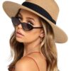 71YStBBGR5L FURTALK Women Men Wide Brim Straw Panama Fedora Hat Summer Beach UPF Khaki