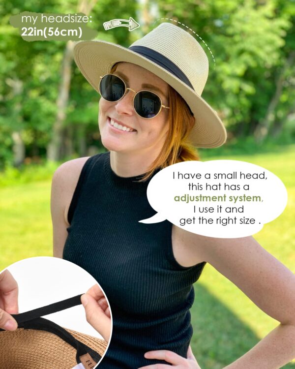 71ZcAv-+SPL FURTALK Women Men Wide Brim Straw Panama Fedora Hat Summer Beach UPF Khaki