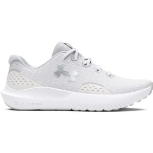 Under Armour Women Charged Surge 4 Running Shoes White Gray Metallic Silver 8 US
