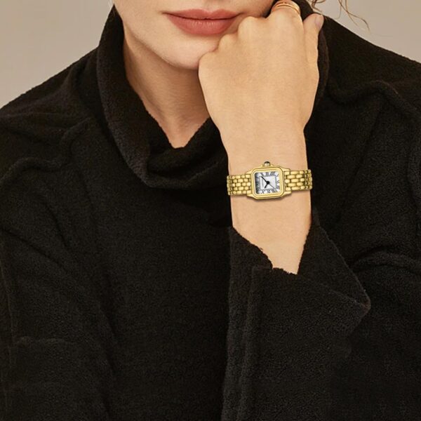 CHEETAH Women Vintage Bracelet Watch Gold White Face Rectangular Case Roman Dial