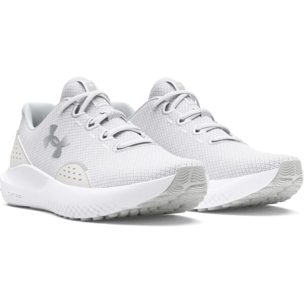 71bBLMkEg7L Under Armour Women Charged Surge 4 Running Shoes White Gray Metallic Silver 8 US