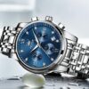 OLEVS Men Diamond Chronograph Watch Blue Dial Roman Numerals Stainless Steel Quartz Date Luminous Water Resistant