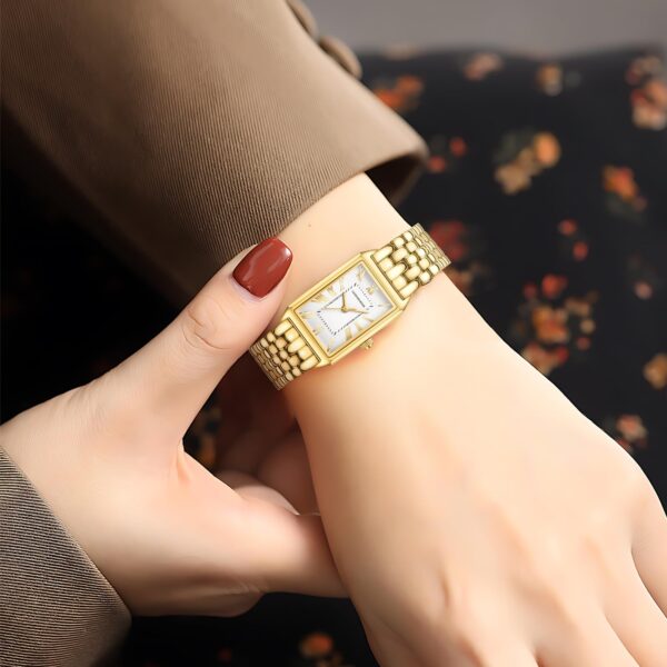 GAOFAN HOUR Women Gold Watch Vintage Rectangular Case White Roman Dial Stainless Steel Water Resistant