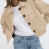 PRETTYGARDEN Women Faux Suede Cropped Jacket Lightweight Fall Winter Outerwear Beige M