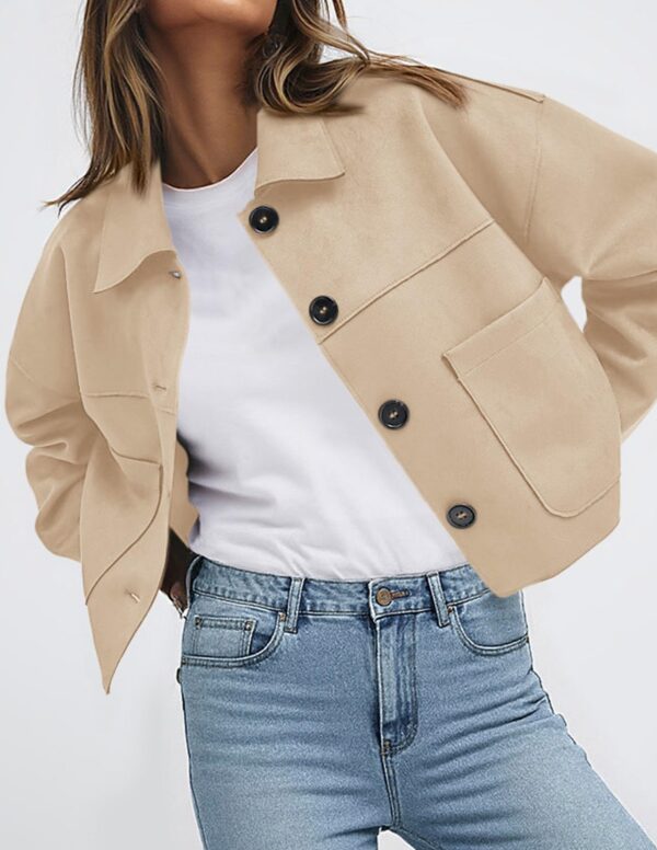 PRETTYGARDEN Women Faux Suede Cropped Jacket Lightweight Fall Winter Outerwear Beige M