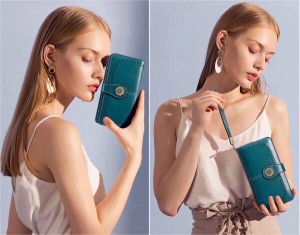 71gDlhWdptL SENDEFN Women Leather Wallet Credit Card Holder RFID Blocking Large Capacity Wristlet