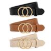 SANSTHS 3 Pack Women Waist Belts Jeans Pants Dresses Double O-Ring Gold Buckle Black Brownown+Beige M
