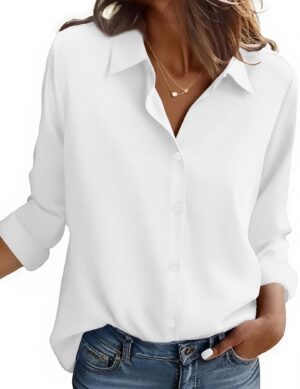 Zeagoo Women Button Up Collared Shirt Long Sleeve Blouse Business Casual White XL