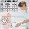 TKIIOER Nurse Watch Medical Professionals Students Women Men 50M Waterproof Military Time Luminous Easy Read Dial Pink