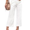 luvamia Women Wide Leg Jeans High Waisted Flare Cropped Stretchy Baggy Patch Pockets White 10