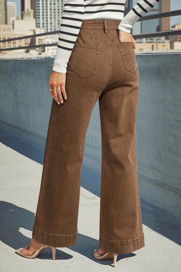Dokotoo Women High Waisted Baggy Wide Leg Jeans Stretch Denim Brown 10