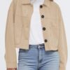 PRETTYGARDEN Women Faux Suede Cropped Jacket Lightweight Fall Winter Outerwear Beige M