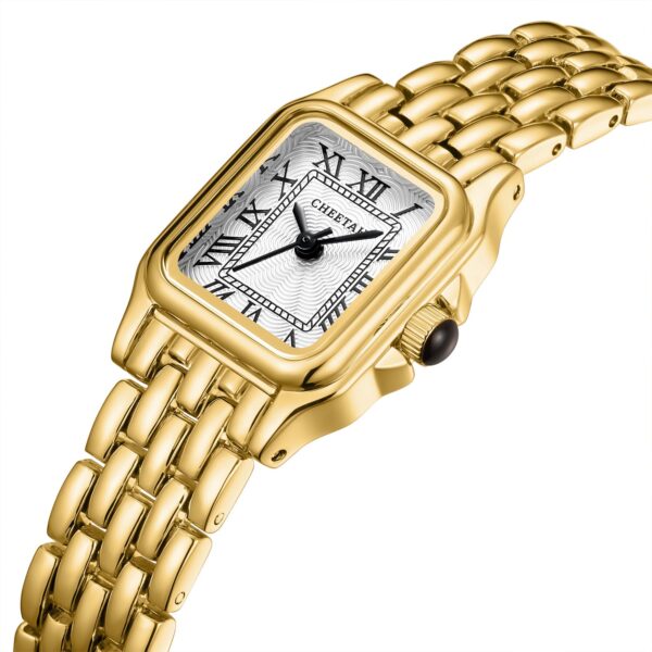 CHEETAH Women Vintage Bracelet Watch Gold White Face Rectangular Case Roman Dial