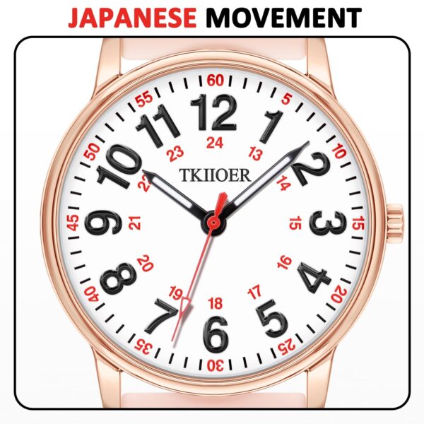 TKIIOER Nurse Watch Medical Professionals Students Women Men 50M Waterproof Military Time Luminous Easy Read Dial Pink