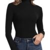 71zC2LAlPSL PALINDA Women Ribbed Turtleneck Fitted Long Sleeve Thermal Layering Top Black S