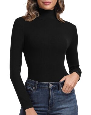 71zC2LAlPSL PALINDA Women Ribbed Turtleneck Fitted Long Sleeve Thermal Layering Top Black S