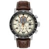 Citizen Men Eco-Drive Brycen Chronograph Watch Stainless Steel Brown Leather Strap Ivory Dial CA0649-06X