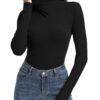 810G7lh-FyL PALINDA Women Ribbed Turtleneck Fitted Long Sleeve Thermal Layering Top Black S