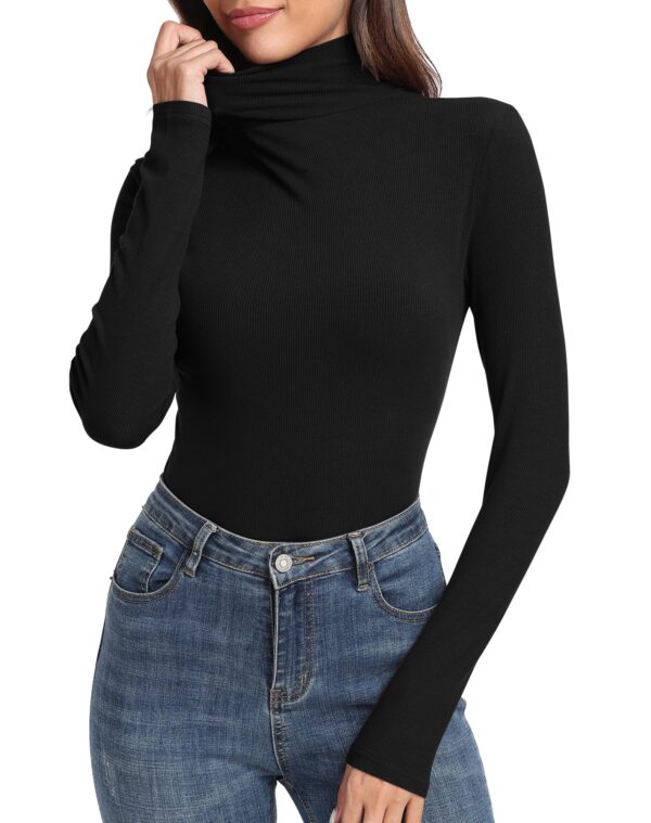 810G7lh-FyL PALINDA Women Ribbed Turtleneck Fitted Long Sleeve Thermal Layering Top Black S