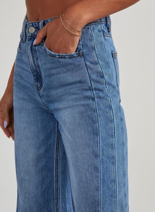 Sidefeel Women Wide Leg Jeans High Waisted Stretchy Raw Hem Denim Blue 12