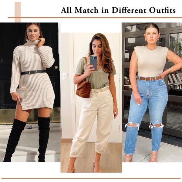 XZQTIVE 3 Pack Women Leather Waist Belts Jeans Dresses Pants Gold Buckle