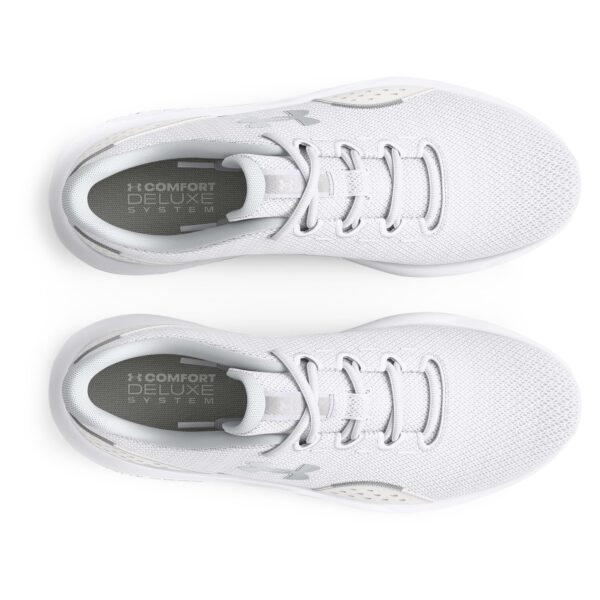 814giAnoQdL Under Armour Women Charged Surge 4 Running Shoes White Gray Metallic Silver 8 US