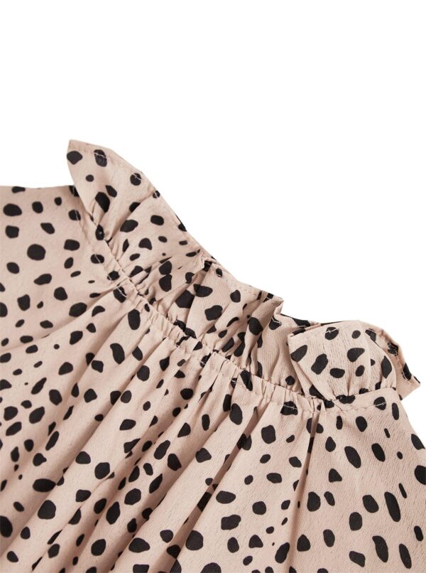 Avanova Women Leopard Print Ruffle Hem 3/4 Sleeve Mock Neck Work Blouse Beige Large