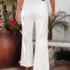 luvamia Women Wide Leg Jeans High Waisted Flare Cropped Stretchy Baggy Patch Pockets White 10