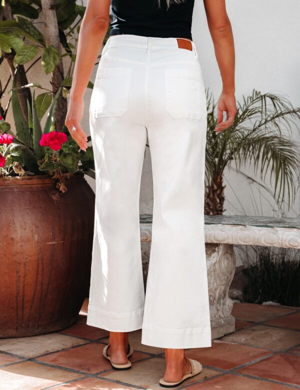 luvamia Women Wide Leg Jeans High Waisted Flare Cropped Stretchy Baggy Patch Pockets White 10