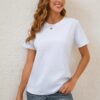 100% Cotton Women White Basic T Shirts Crew Neck Short Sleeve Loose Fit Workout Tops Undershirts
