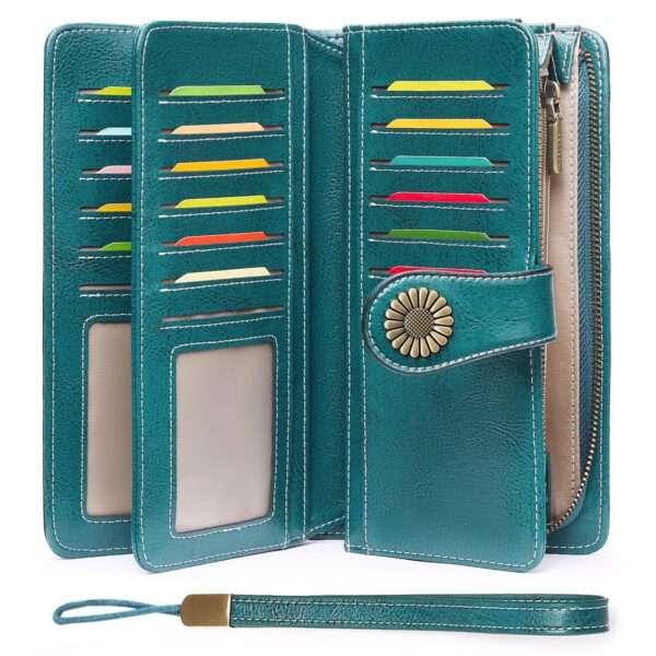 81B7rNpKaiL SENDEFN Women Leather Wallet Credit Card Holder RFID Blocking Large Capacity Wristlet