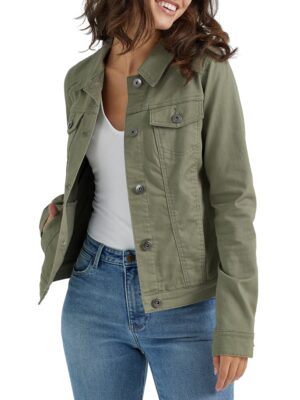 81C2GrBOqbL Stretch Denim Jacket,Olive,Large
