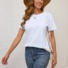 100% Cotton Women White Basic T Shirts Crew Neck Short Sleeve Loose Fit Workout Tops Undershirts