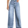 Mars Power Women Straight Leg Jeans High Waisted Wide Leg Stretchy Boyfriend Baggy Denim Light Blue S