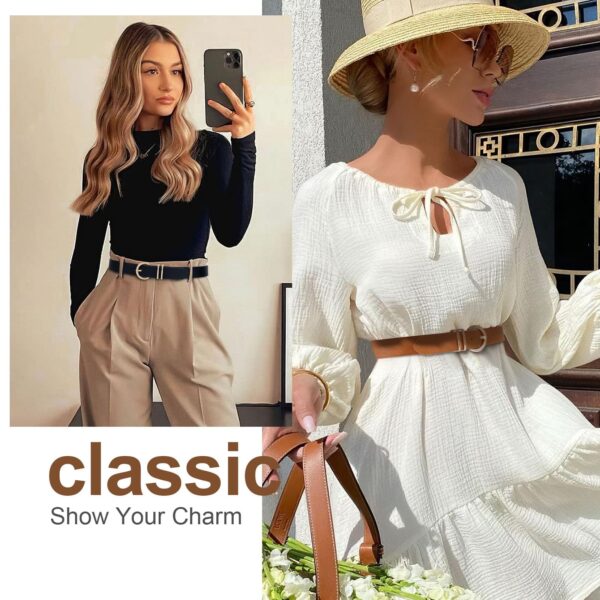 VONMELLI 2 Pack Women Leather Belts Jeans Pants Gold Buckle Black Brown M