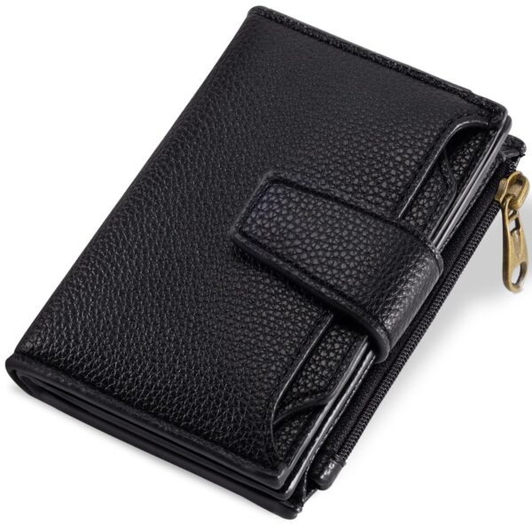 Airkit Small Women Wallet RFID Blocking Soft Leather Bifold Card Holder Zipper Coin Pocket ID Window