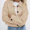 PRETTYGARDEN Women Faux Suede Cropped Jacket Lightweight Fall Winter Outerwear Beige M