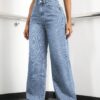 Mars Power Women Straight Leg Jeans High Waisted Wide Leg Stretchy Boyfriend Baggy Denim Light Blue S