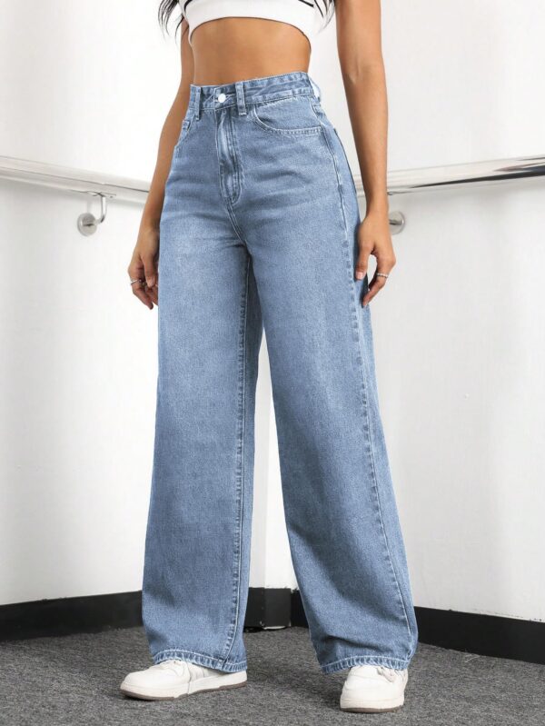 Mars Power Women Straight Leg Jeans High Waisted Wide Leg Stretchy Boyfriend Baggy Denim Light Blue S