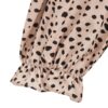 Avanova Women Leopard Print Ruffle Hem 3/4 Sleeve Mock Neck Work Blouse Beige Large