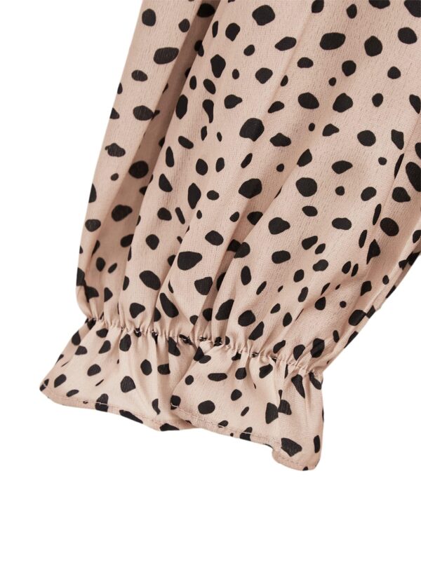 Avanova Women Leopard Print Ruffle Hem 3/4 Sleeve Mock Neck Work Blouse Beige Large