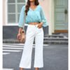luvamia Women Wide Leg Jeans High Waisted Flare Cropped Stretchy Baggy Patch Pockets White 10