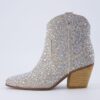 CUSHIONAIRE Bravo Rhinestone Western Cowboy Ankle Boots Women Memory Foam Wide Silver 9W