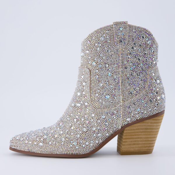 CUSHIONAIRE Bravo Rhinestone Western Cowboy Ankle Boots Women Memory Foam Wide Silver 9W