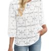 Sampeel Women Dressy Casual Blouses Lace Eyelet Boho Short Sleeve Tops Work Vacation White L